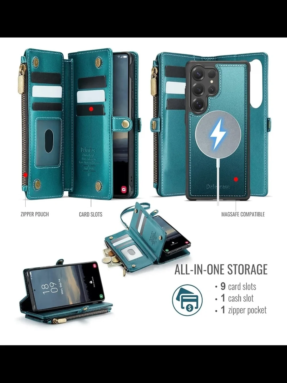 Defencase for Galaxy S25 Ultra Case Wallet Compatible with Magsafe, Green